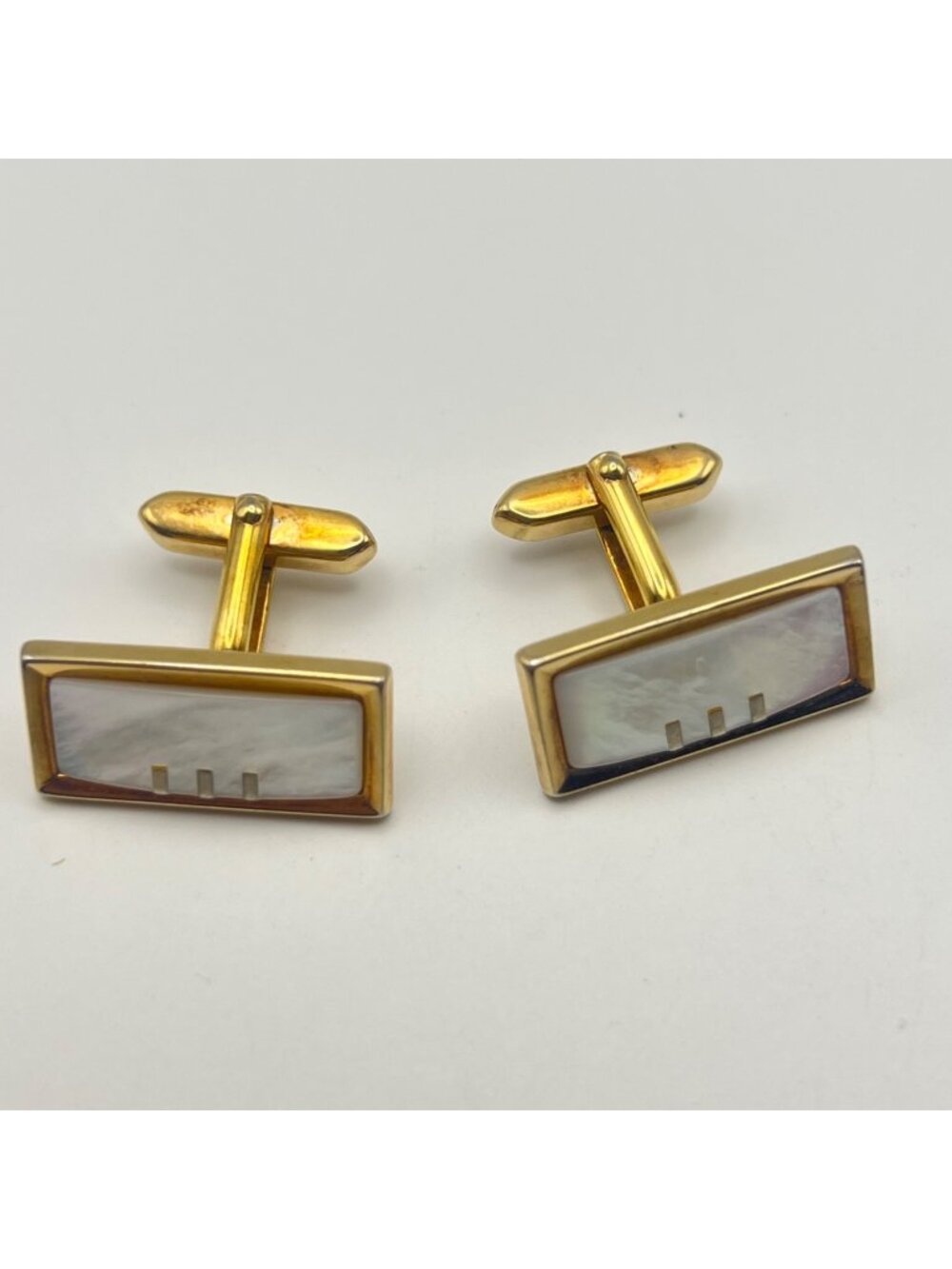 Vintage MCM Cufflinks Mother Of Pearl Gold Tone Geometric Formal Prom Groom
